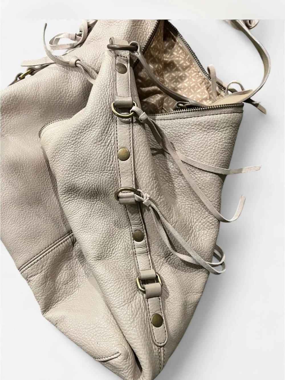 Lucky Brand Taupe/Cream Pebbled Leather Hobo